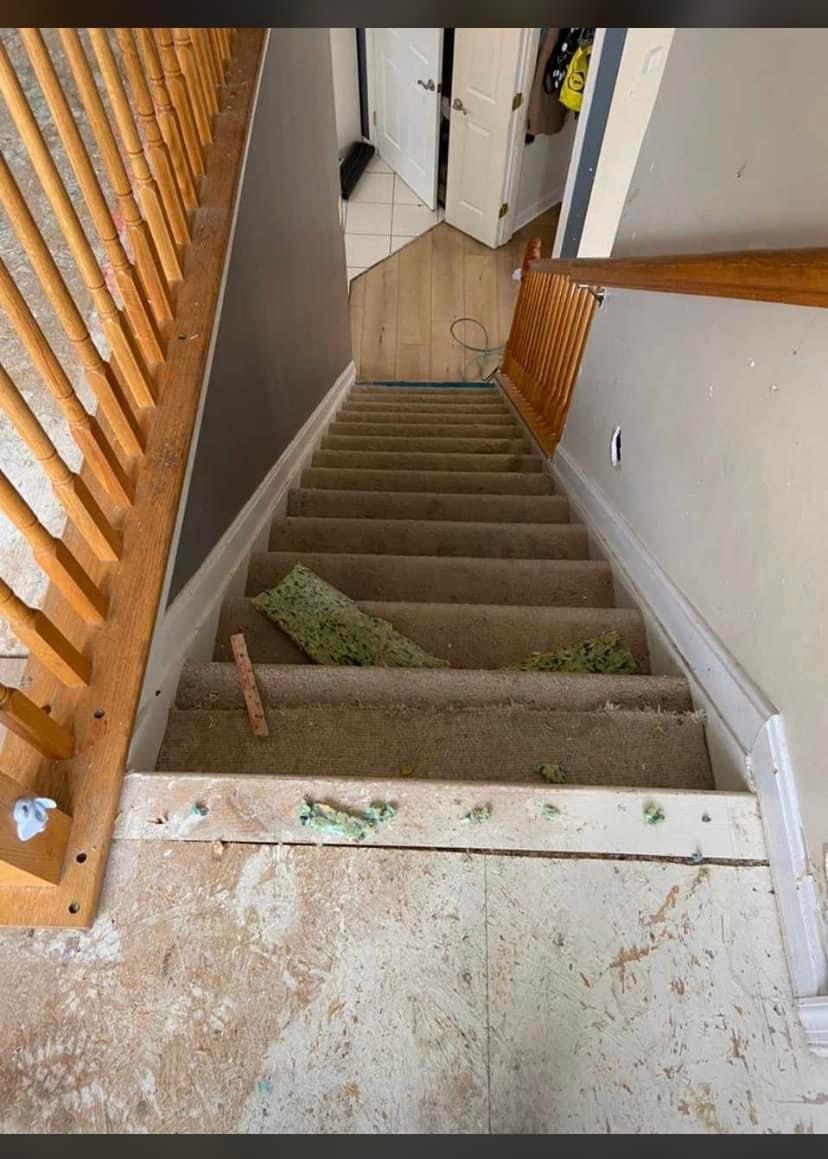 Before — old carpet stairs removed