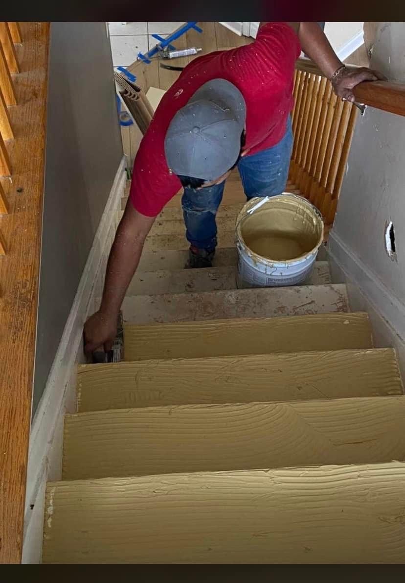 F&E Flooring installer at work on a staircase