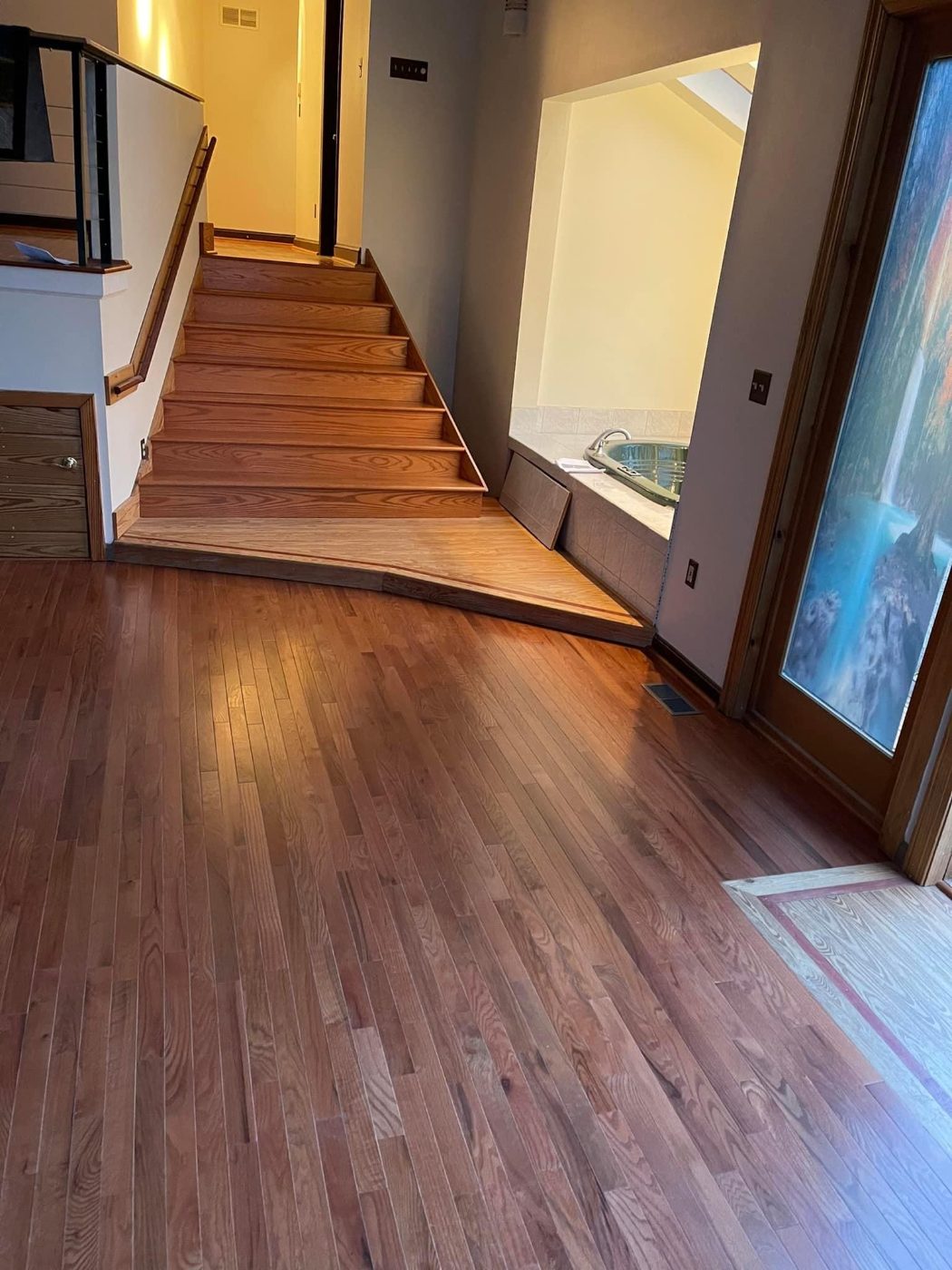 Red oak hardwood hallway and staircase
