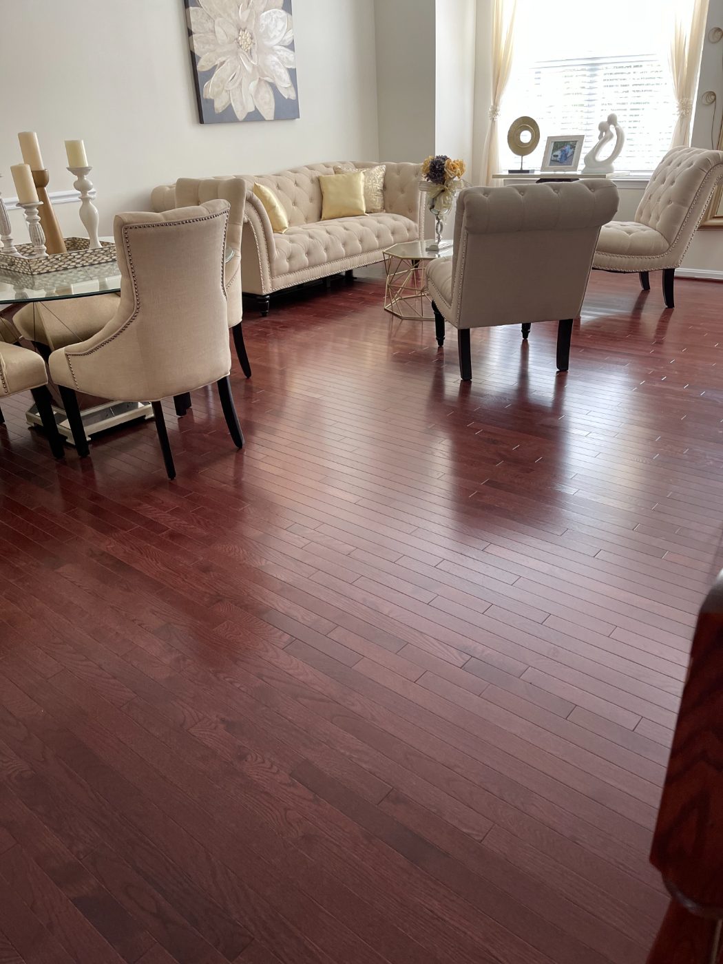 Cherry hardwood in a formal living room